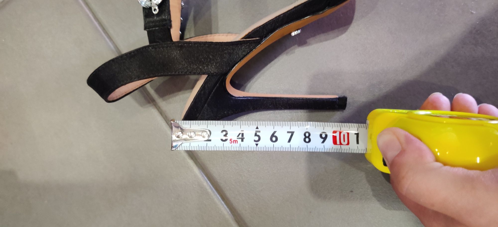 Czarne buty na obcasie szpilki 10cm z szkiełkami Zalando Topshop