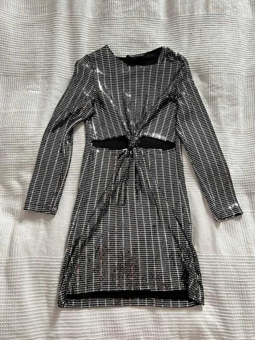 ZARA srebrna błyszcząca mini sukienka rozmiar XS
