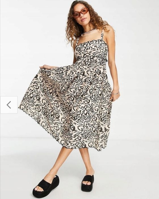 ASOS lniana sukienka midi animal print