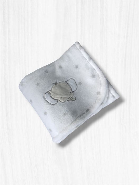 Manta infantil, branca com carinha de elefante