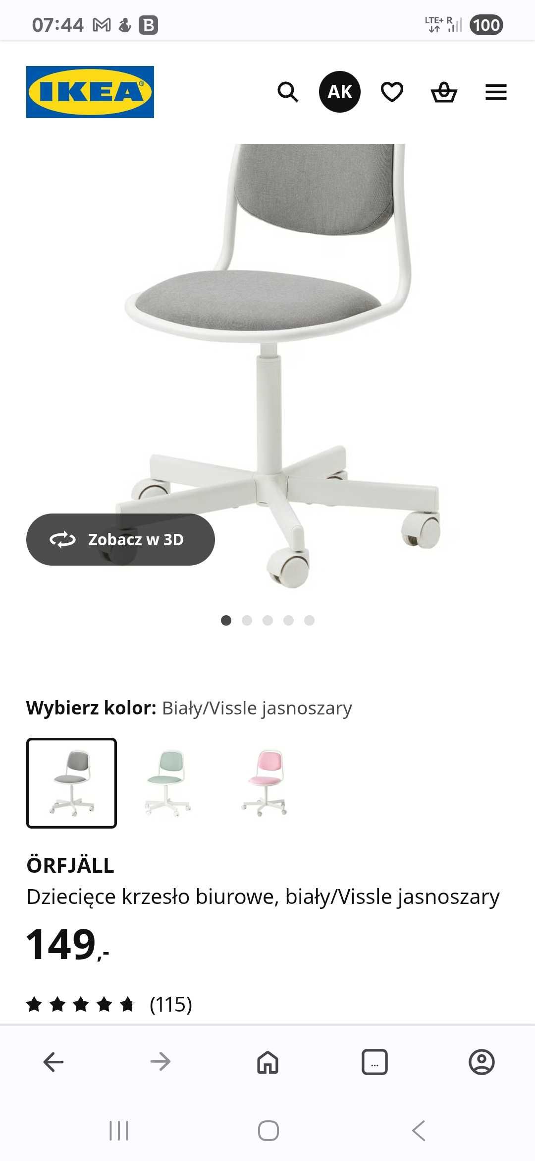 Ikea krzesło biurko ORFJALL grafit