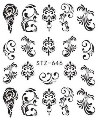 stz646 naklejki wodne czarne na paznokcie ornament