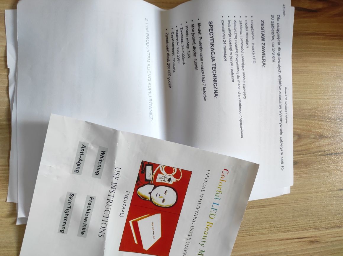 maska led na twarz i szyję 7 kolorów