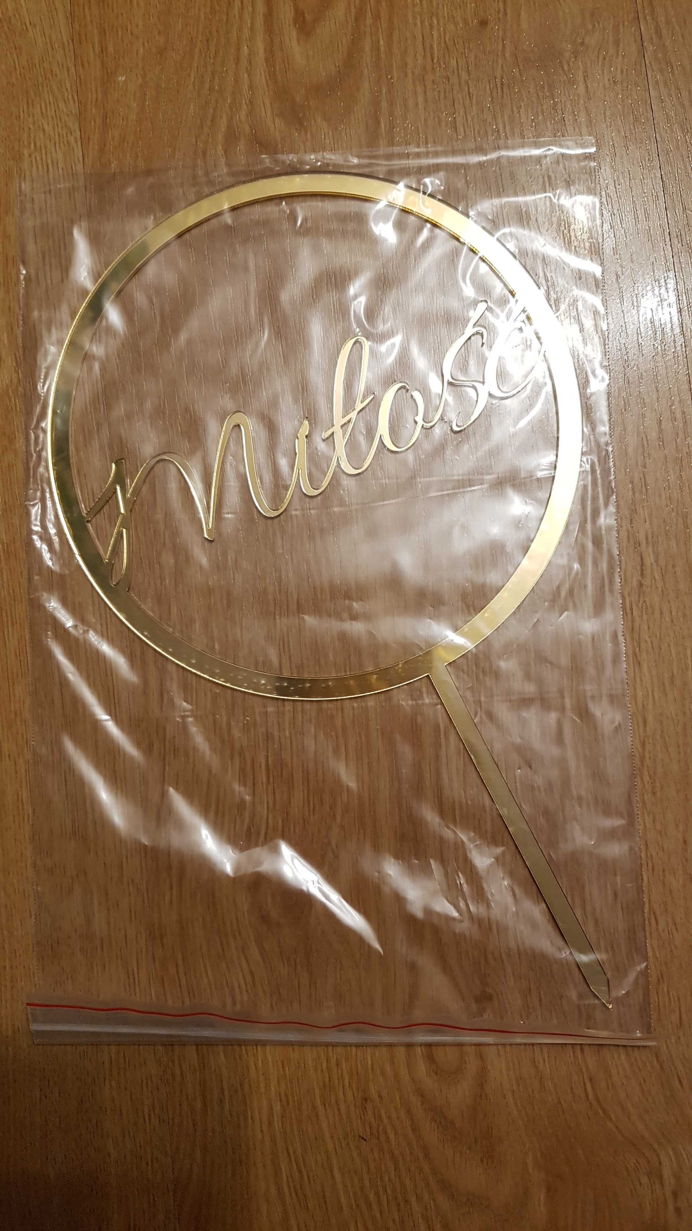 Topper na tort Miłość 18cm złota plexi