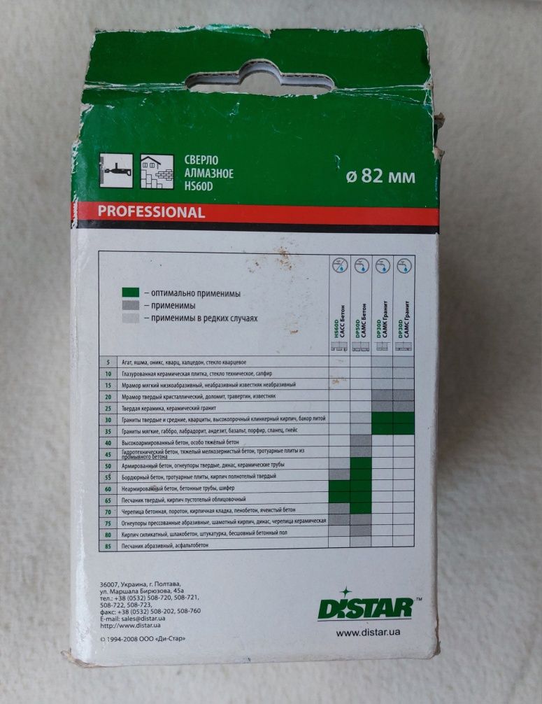 Алмазная коронка сверло Distar HS60D 82*65мм Украина
