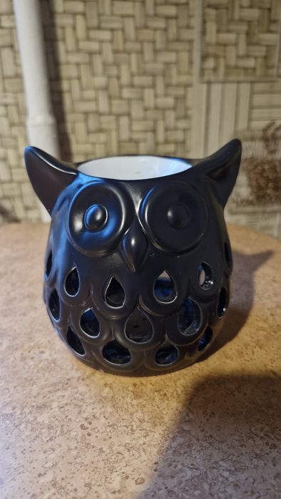 Чорна керамічна аромалампа-підсвічник  сова