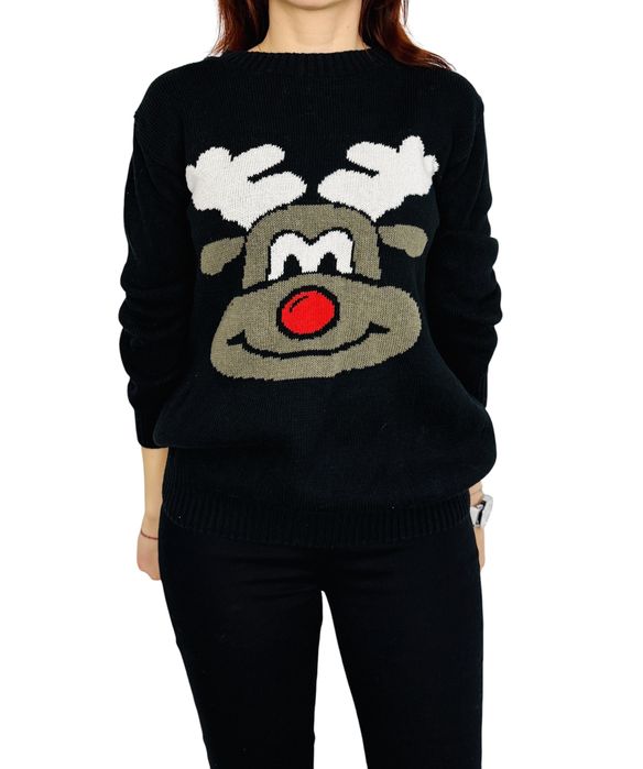 Czarny sweter świąteczny z reniferem L 40