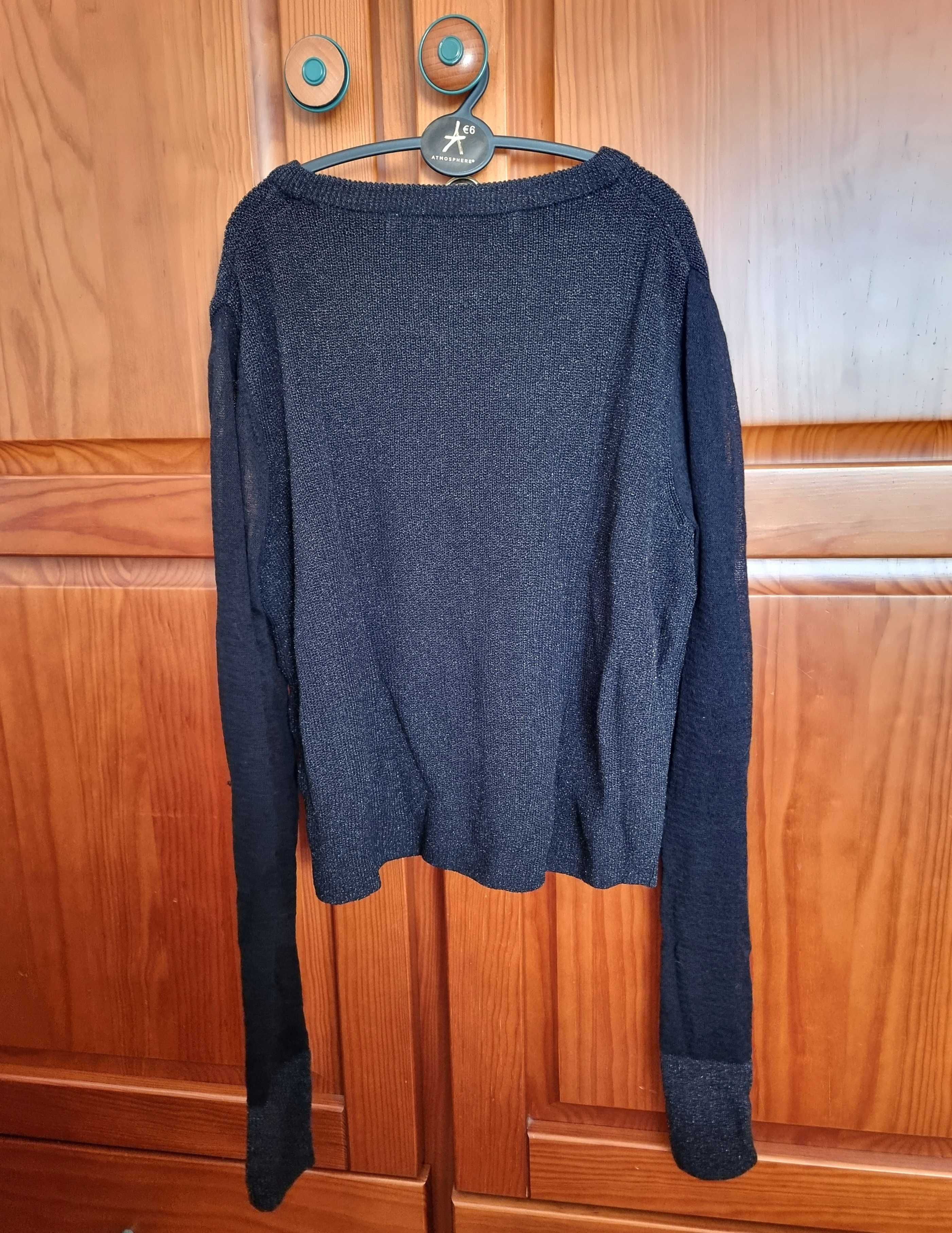 Camisola preta curta com brilhantes e transparência Zara Knit, tam XS