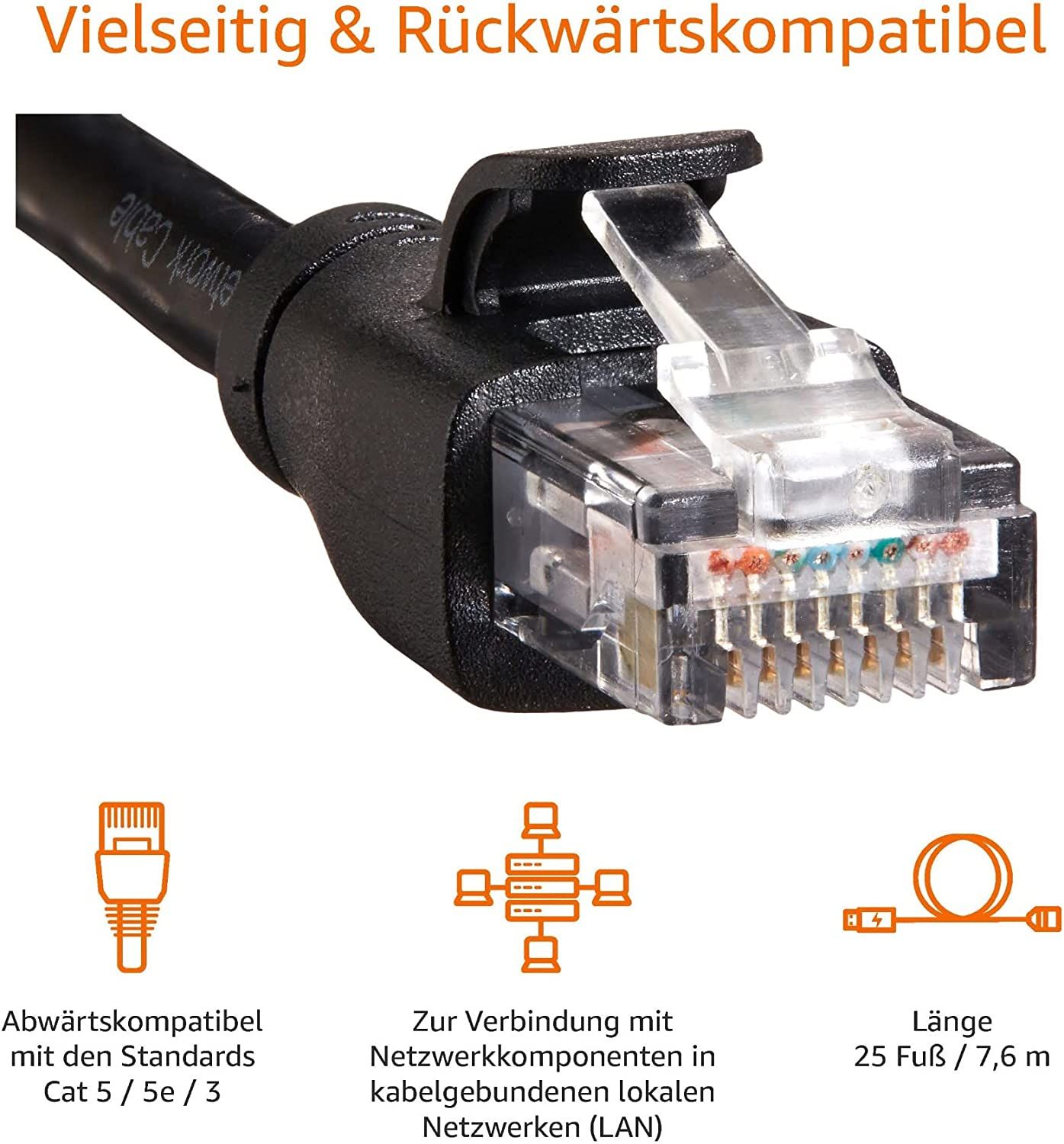kabel internetowy patchcord amazon basics 7,6 metrów czarny rj - 45