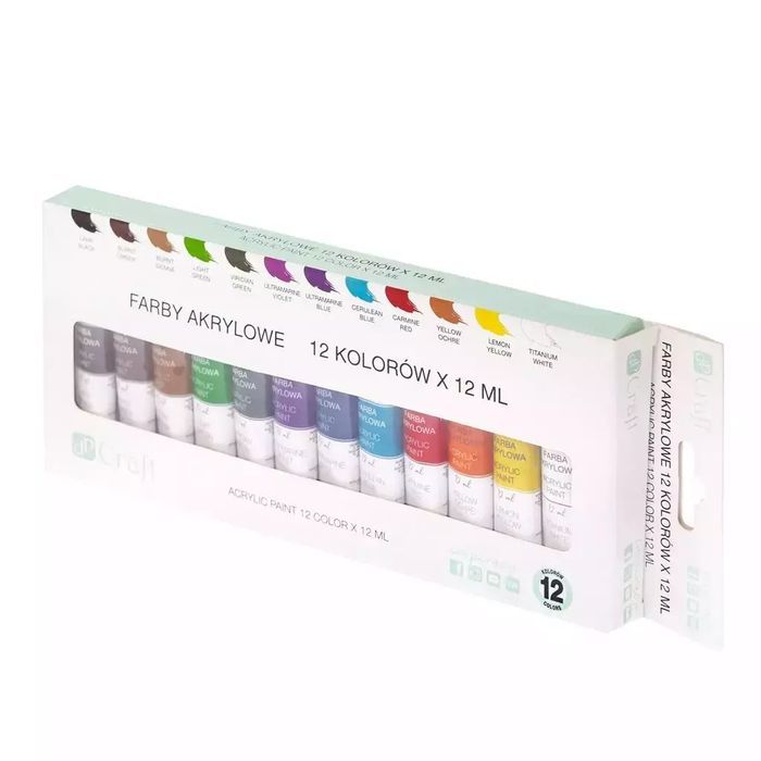 Farby akrylowe 12 kolorów. Dalprint. Nowy Produkt
