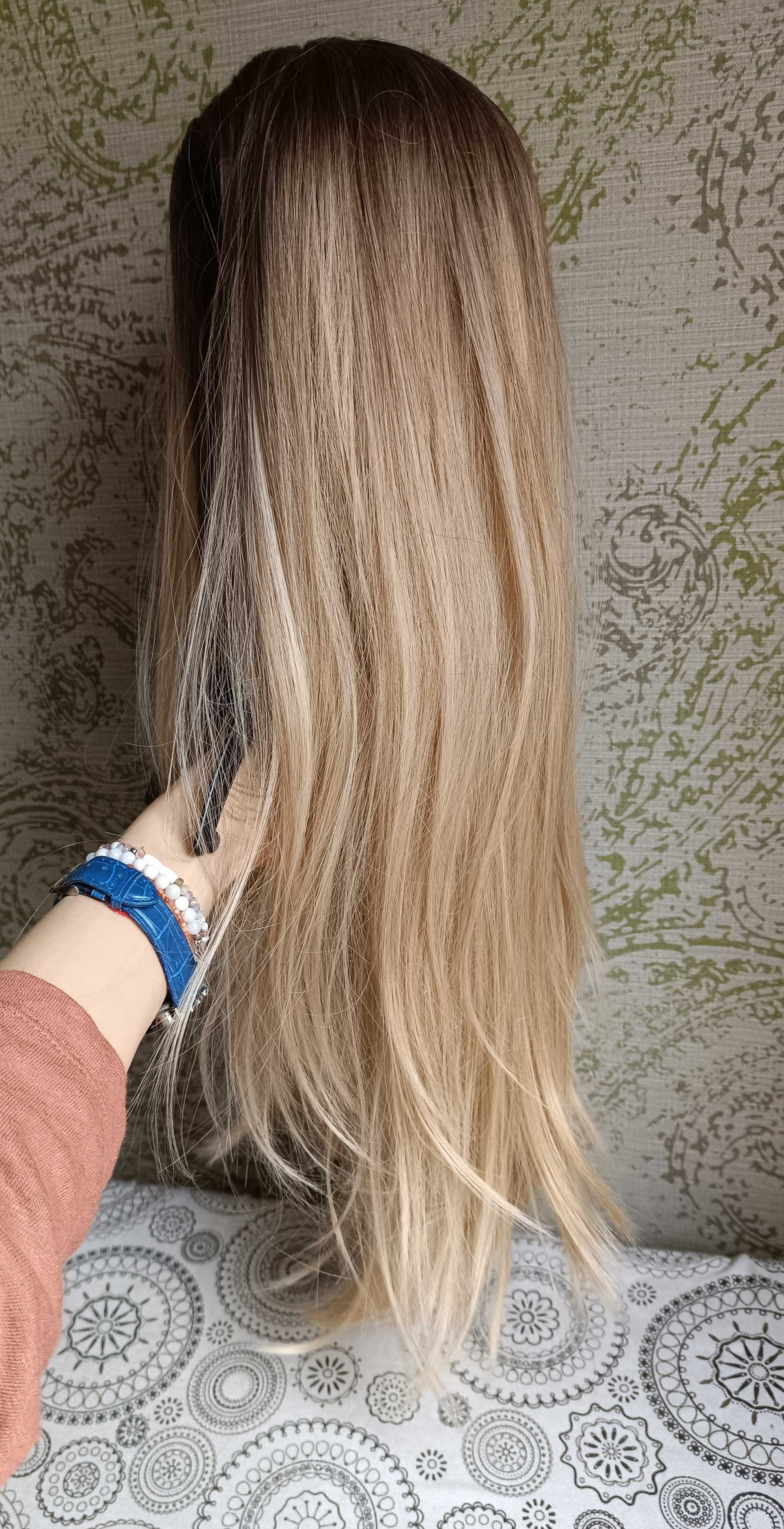 Новый парик длинный натуральный блонд без чёлки