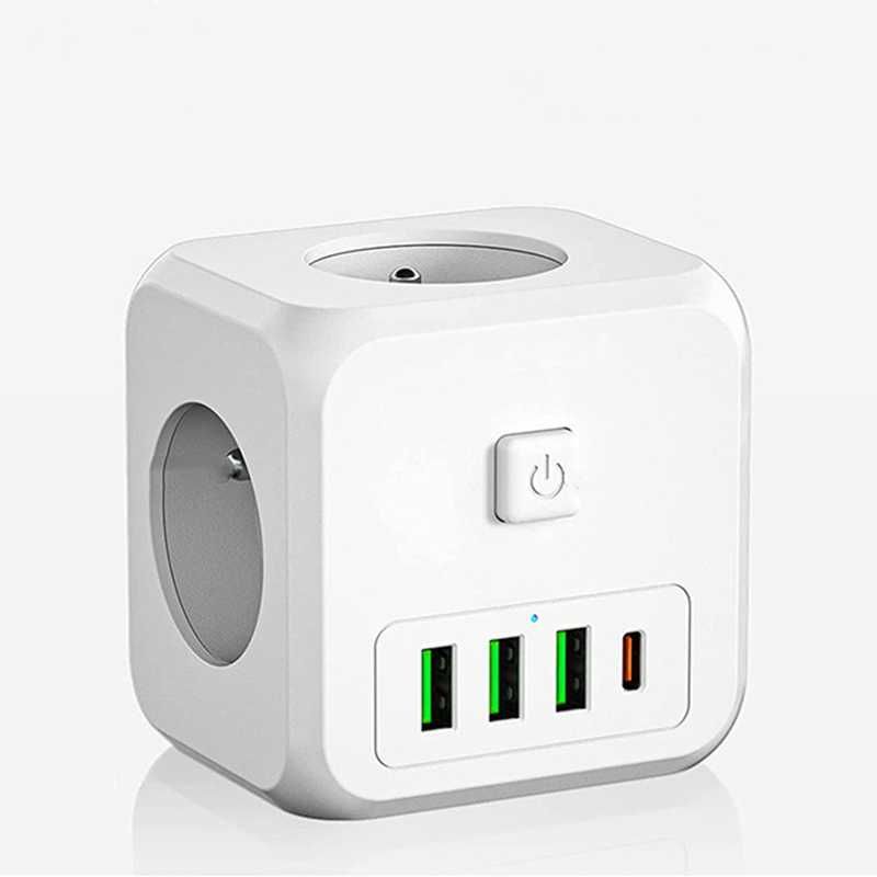 Мережевий фільтр-трійник 3 розетки 3 USB, 1 TYPE-С. Fast Charge