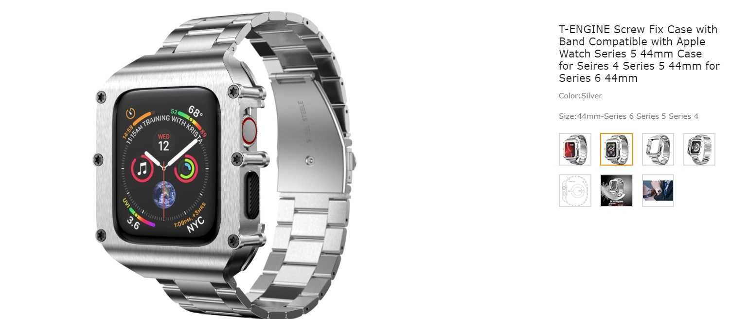 T-ENGINE obudowa z opaską kompatybilna z Apple Watch Series44mm Silver