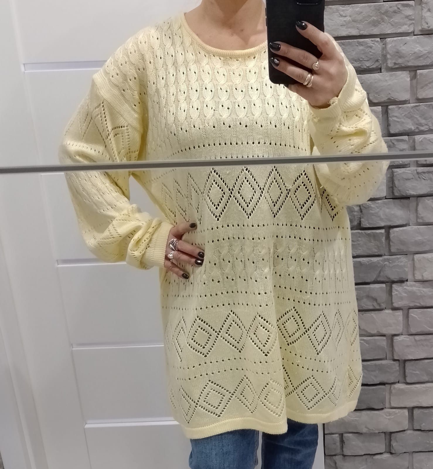 Długi ażurowy sweter damski 48