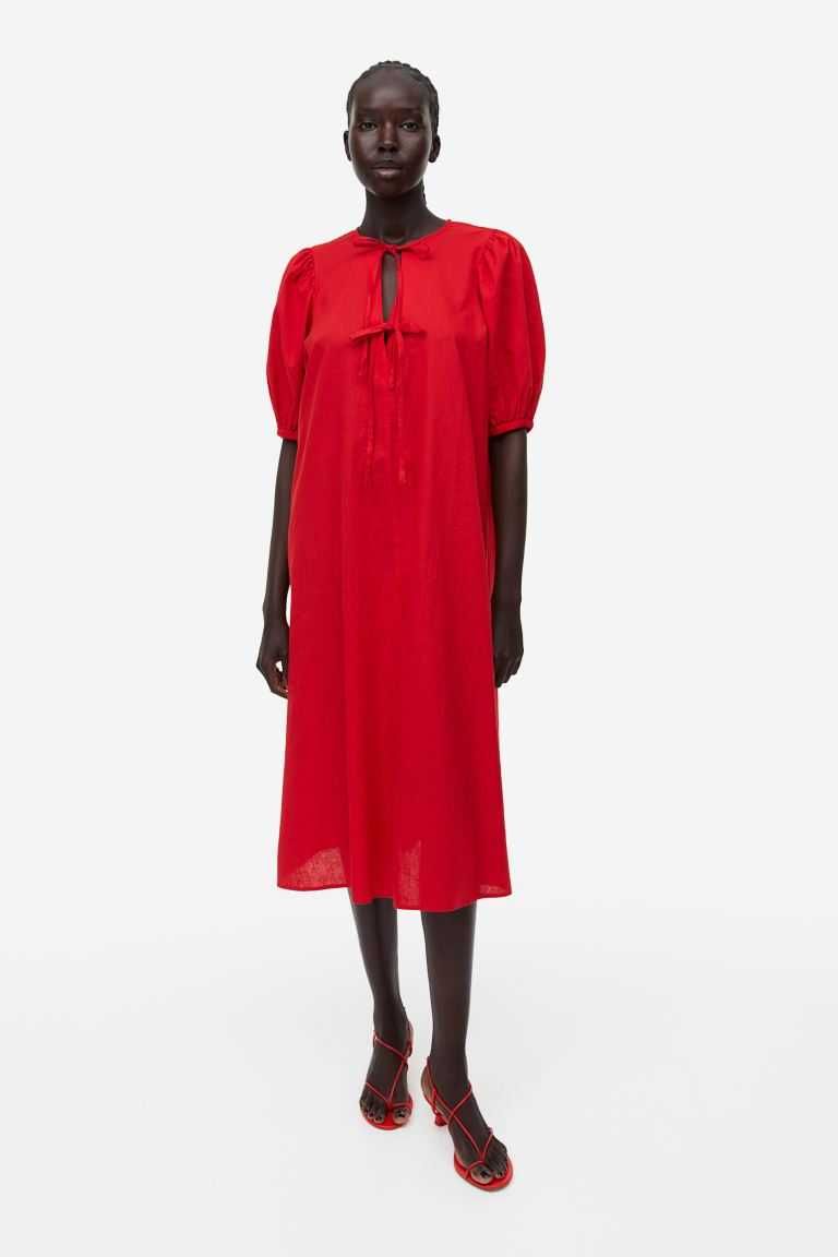 Плаття зі змішаного льону із зав'язками від бренду h&m