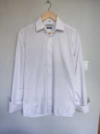 Biała męska koszula slim line Hombre na spinki do mankietów