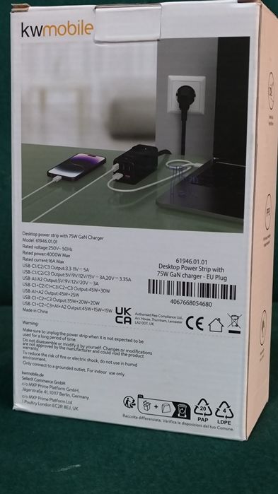 Szybka ładowarka 75W hub listwa zasilająca USB-C 5 gniazd