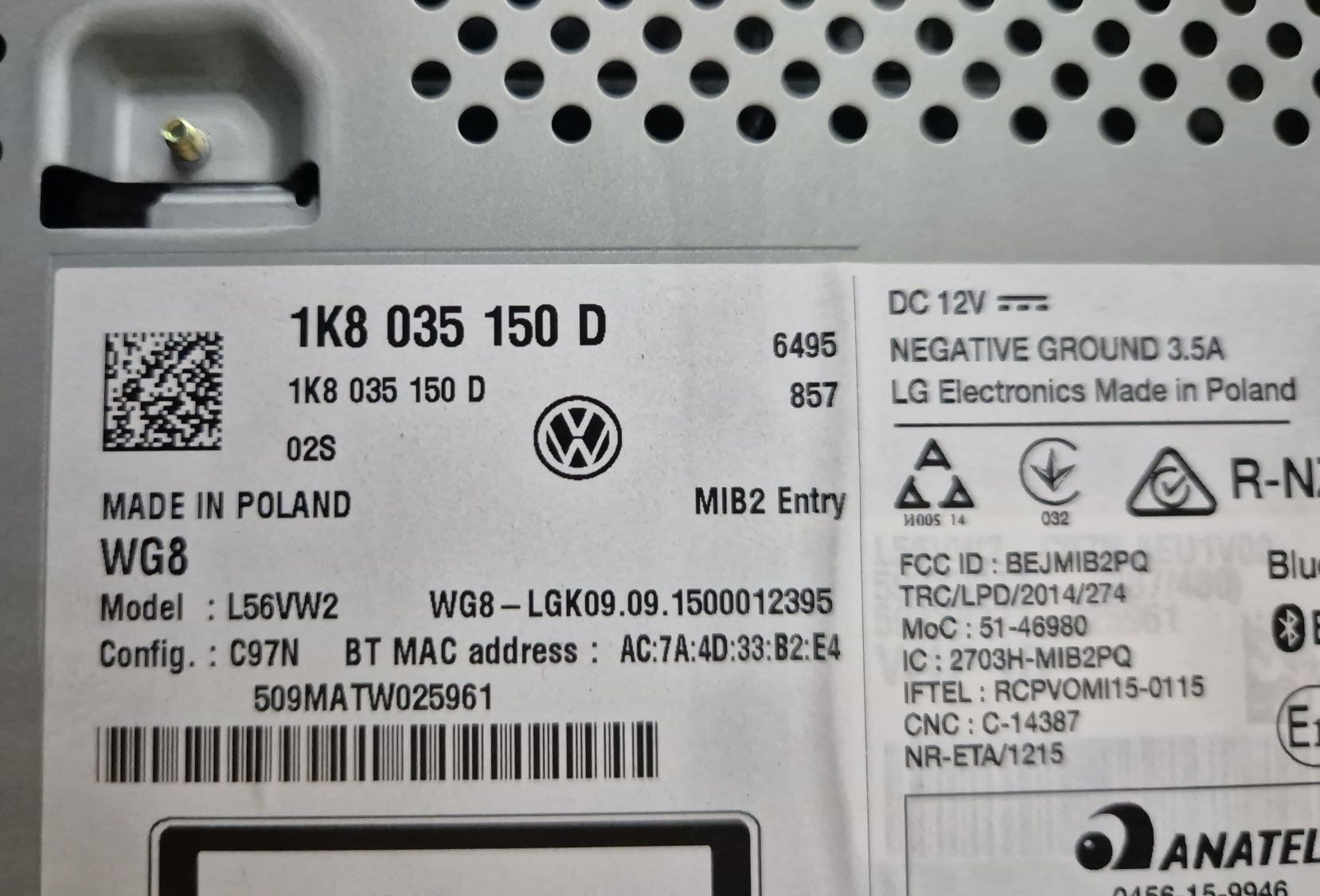 Екран мультимедіа, Radio CD, Bluetooth, AUX VW T6 1K8035150D