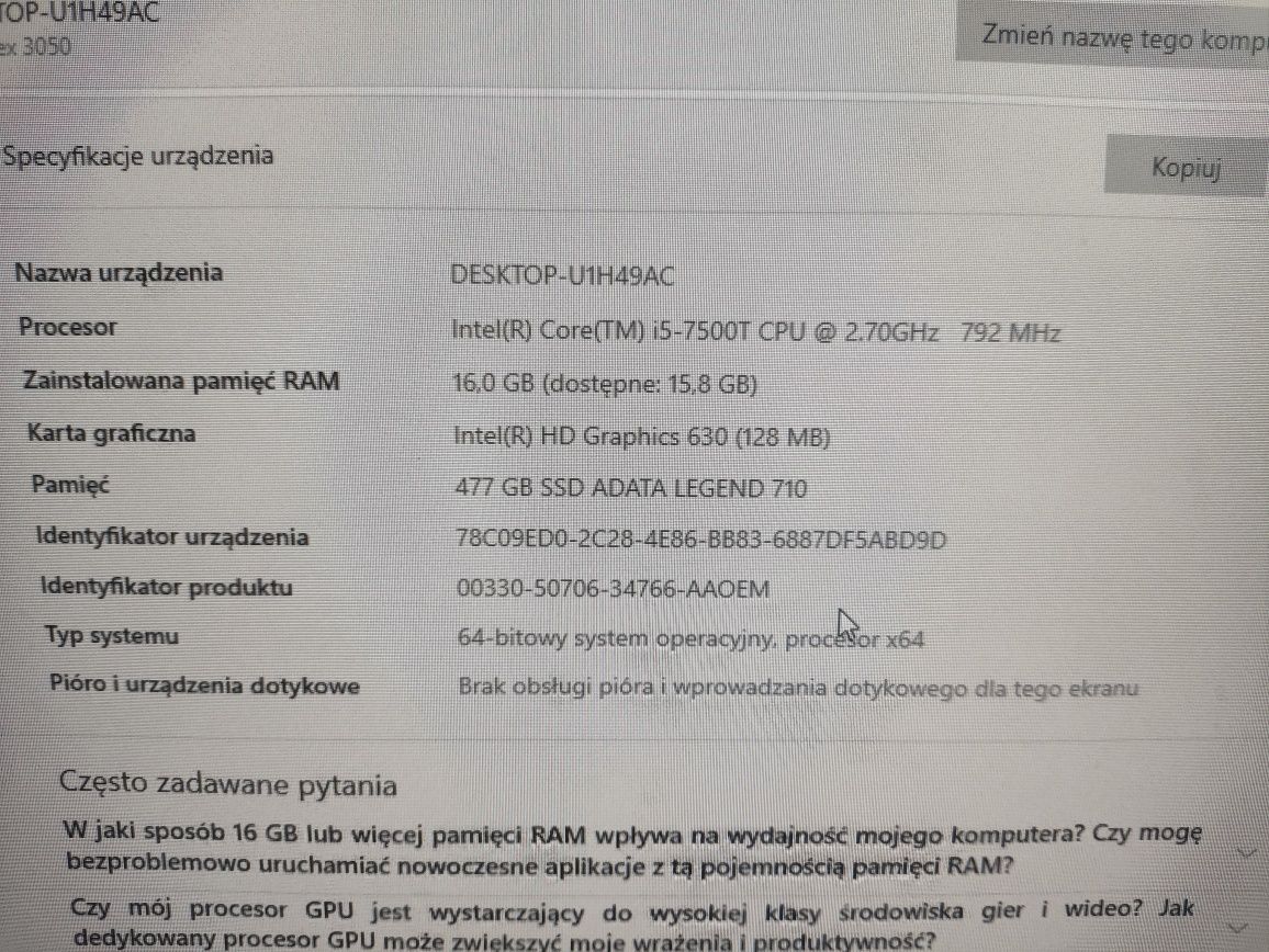 Dell optiplex 3050 i5 7 gen 16 gb mini komputer monitor chiq ultra t