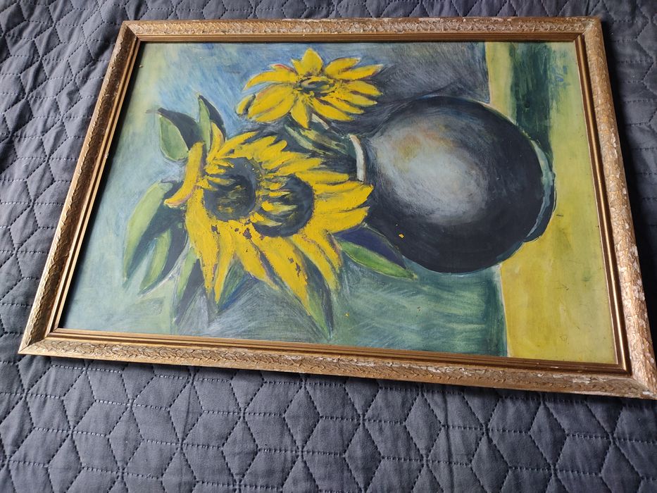 "Słoneczniki"-przepiękny obraz -akwarela za szkłem!