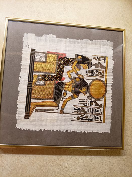 Obraz egipski. Papirus w ramie za szkłem