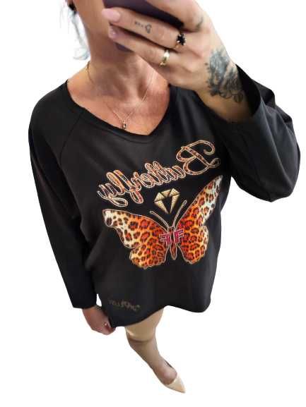 Brązowa Bluzka Motyl Butterfly Kolorowe Cyrkonie My Luxe UNI