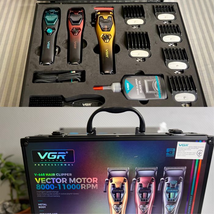 Машинка для стрижки VGR V-668 | Потужна, професійна, 6 насадок, кейс