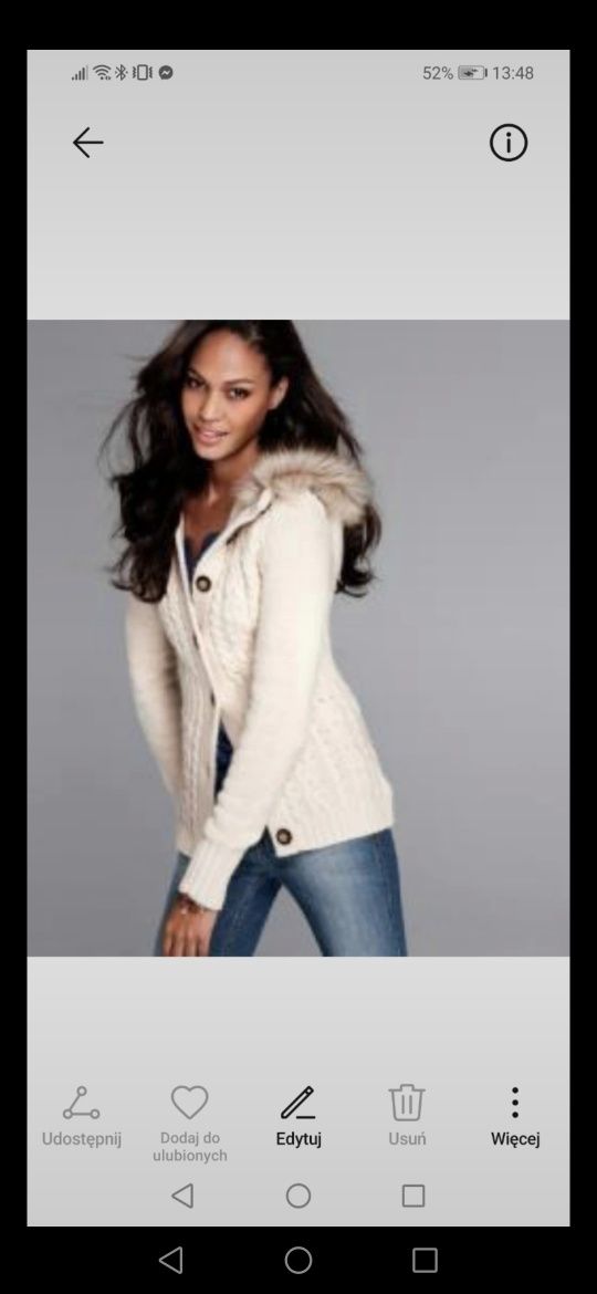 Gruby ciepły sweter długi kardigan futerko wełna owcza H&M XS 34