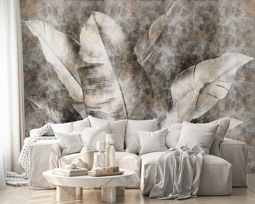 Fototapeta Brązowy Liść Beż Szarości Beton Brud Loft 3D + KLEJ