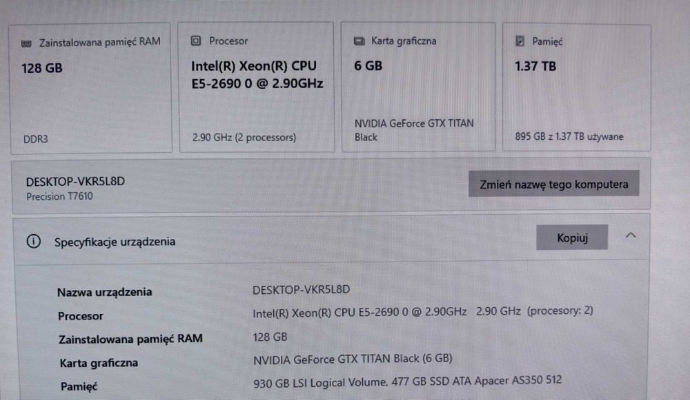 Dell Precision T7610 E5_2690 RAM-128GB/GTX_Titan 6GB SSD_480+RAID_1TB