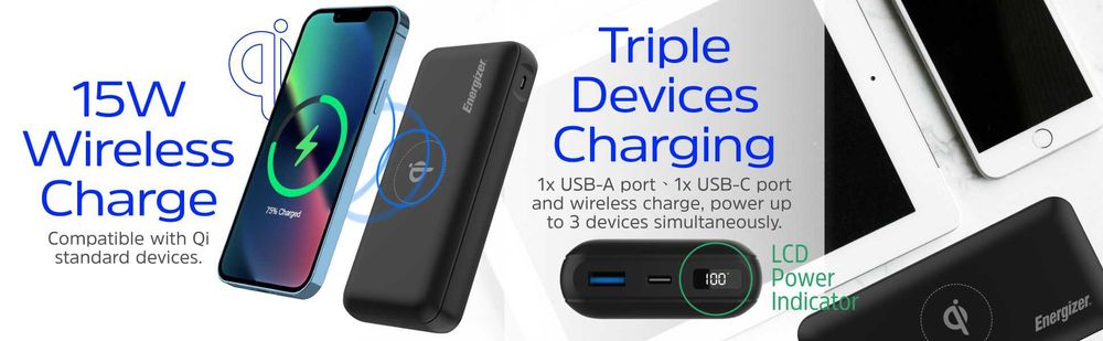 Повербанк  Power Bank   Energizer швидкісний+ безпровідна зарядка