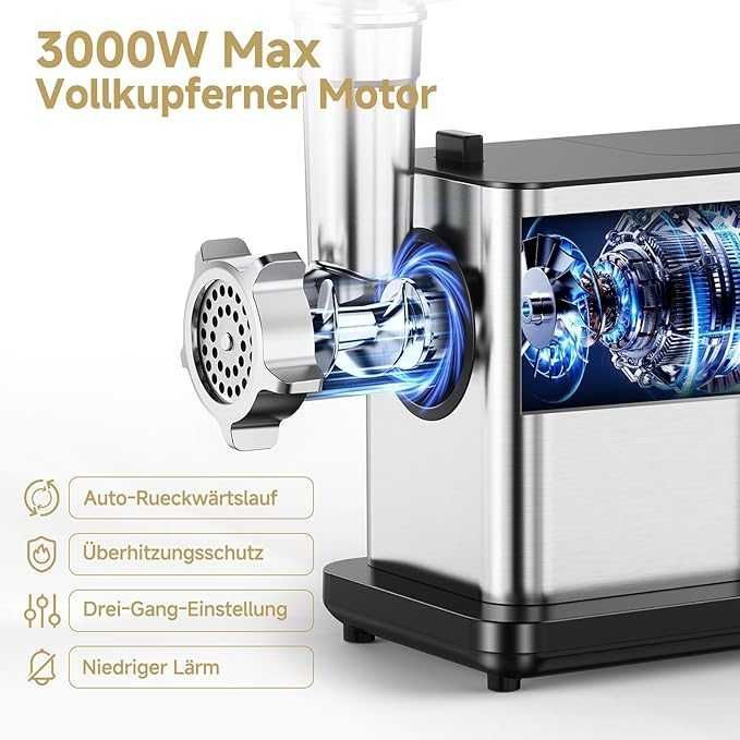 AAOBOSI Elektryczna Maszynka do Mięsa [3000 W max] z wyświetlaczem LED