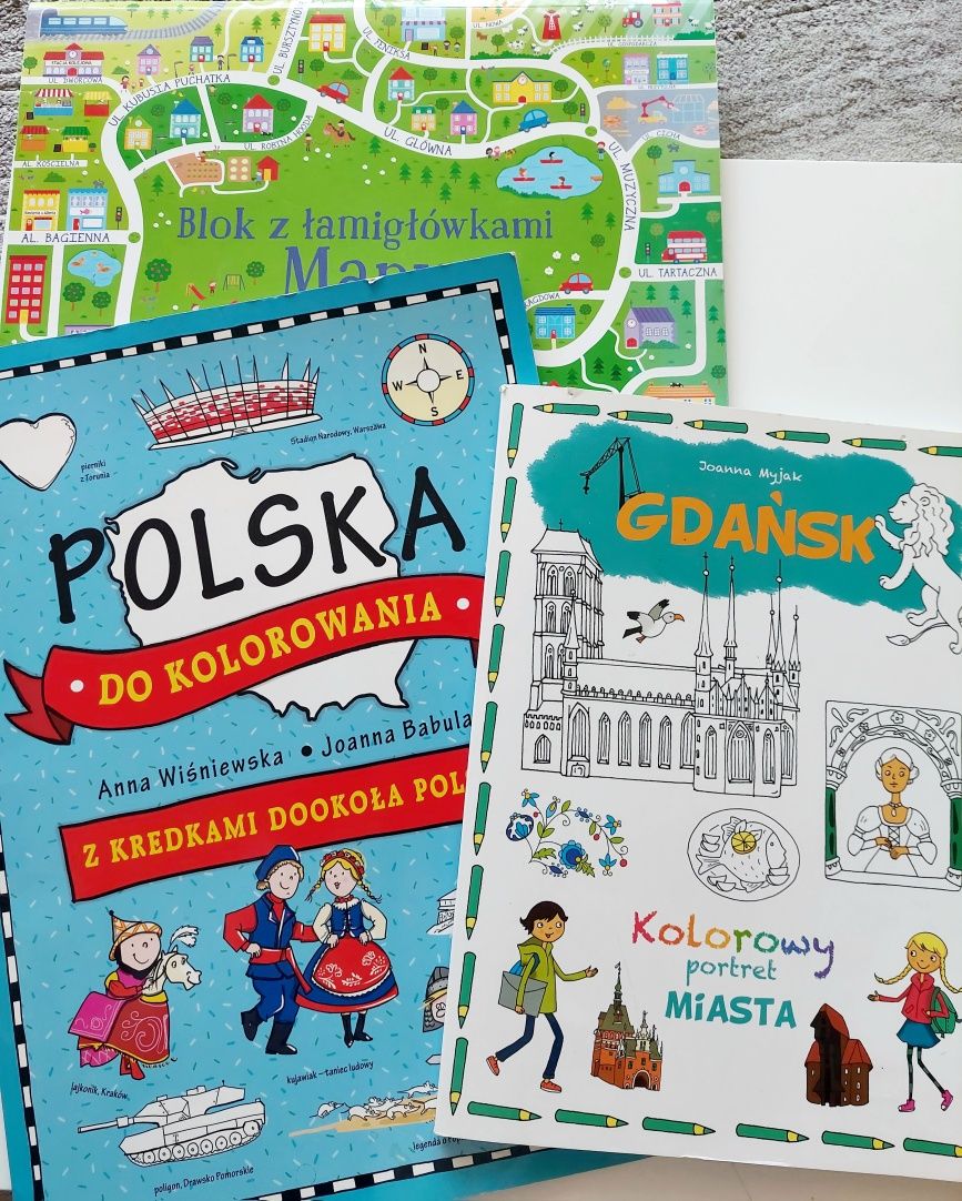 3 kolorowanki Gigant kolorowanka Polska miasta  Gdańsk łamigłówki mapy