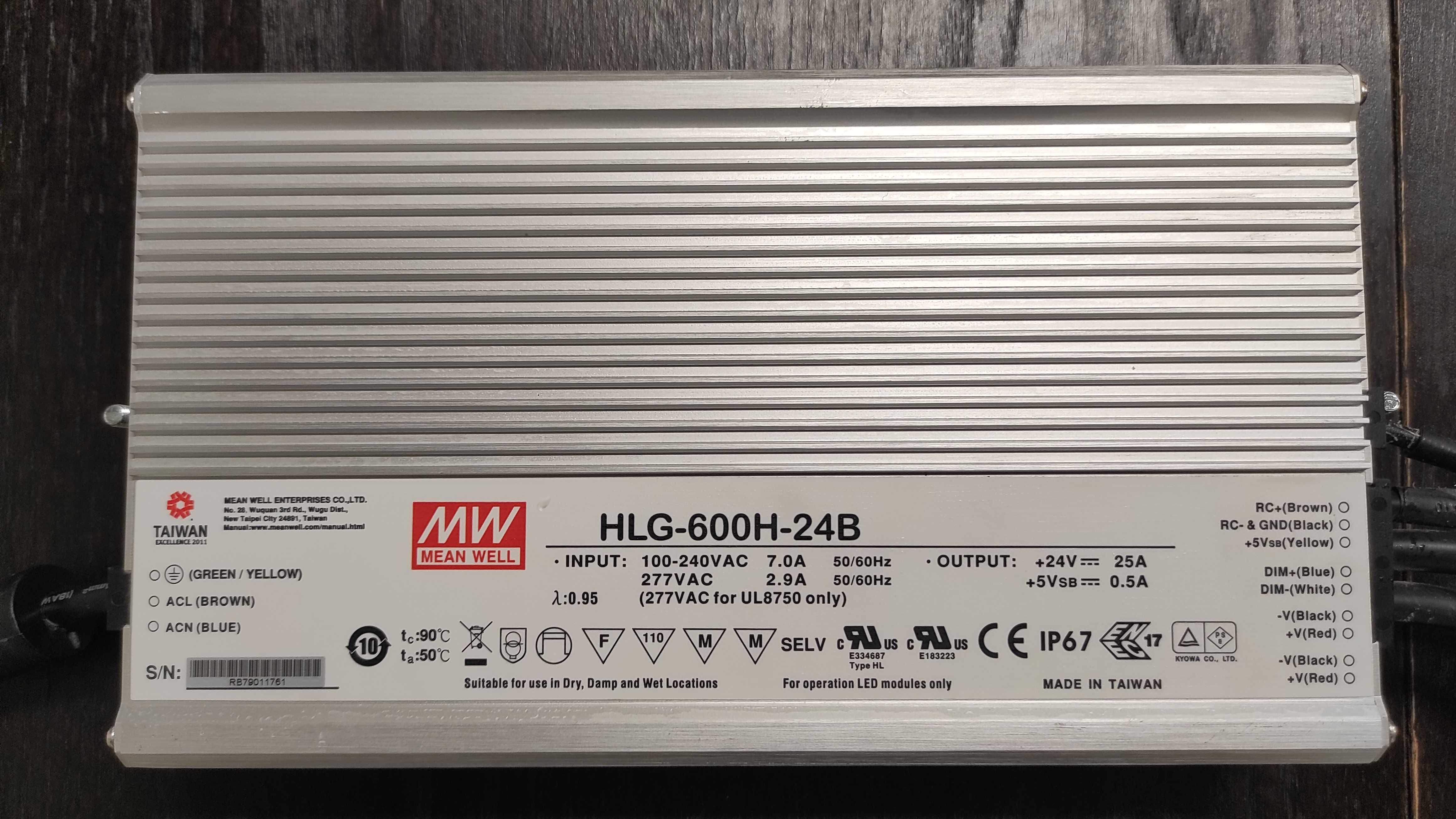 MEAN WELL HLG-600H-24B, AC/DC LED DRIVER блок питания для освещения