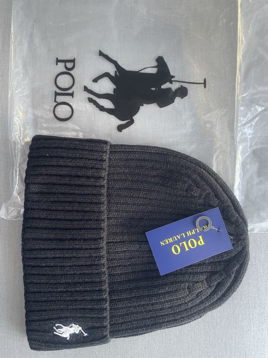 Czarna Ciepła czapka jesienno zimowa Ralph Lauren Polo