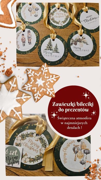 Świąteczne zawieszki, bileciki, karneciki bożonarodzeniowe