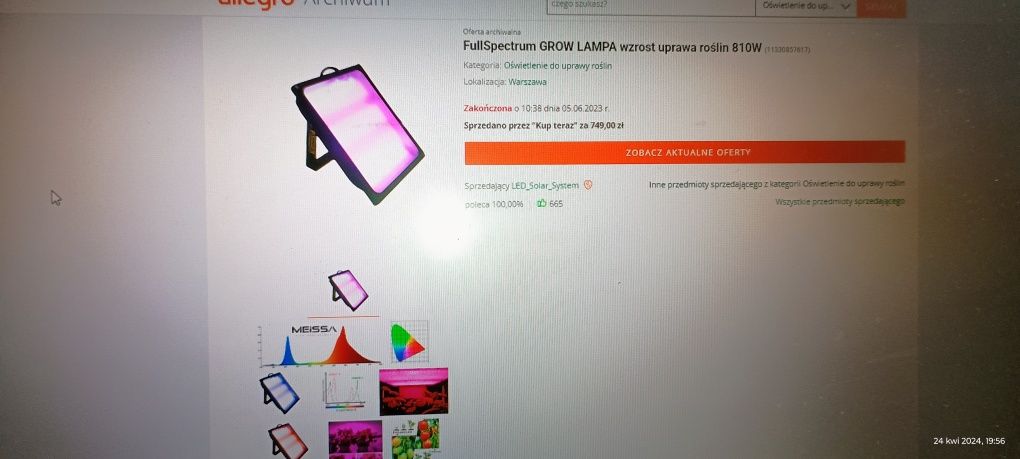 Lampa LED full spectrum wzrost, uprawa 810W pobór prądu max 200W