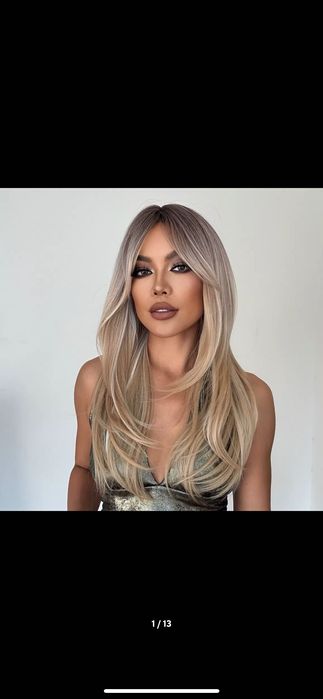 Nowa peruka damska blond balejaż z grzywką pasemkami cieniowana