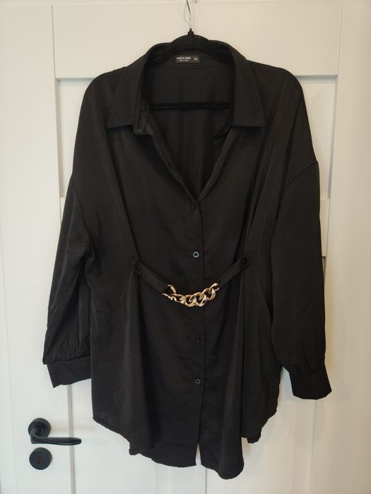Bluzka koszula elegancka satynowa Shein 2XL czarna że zdobieniem