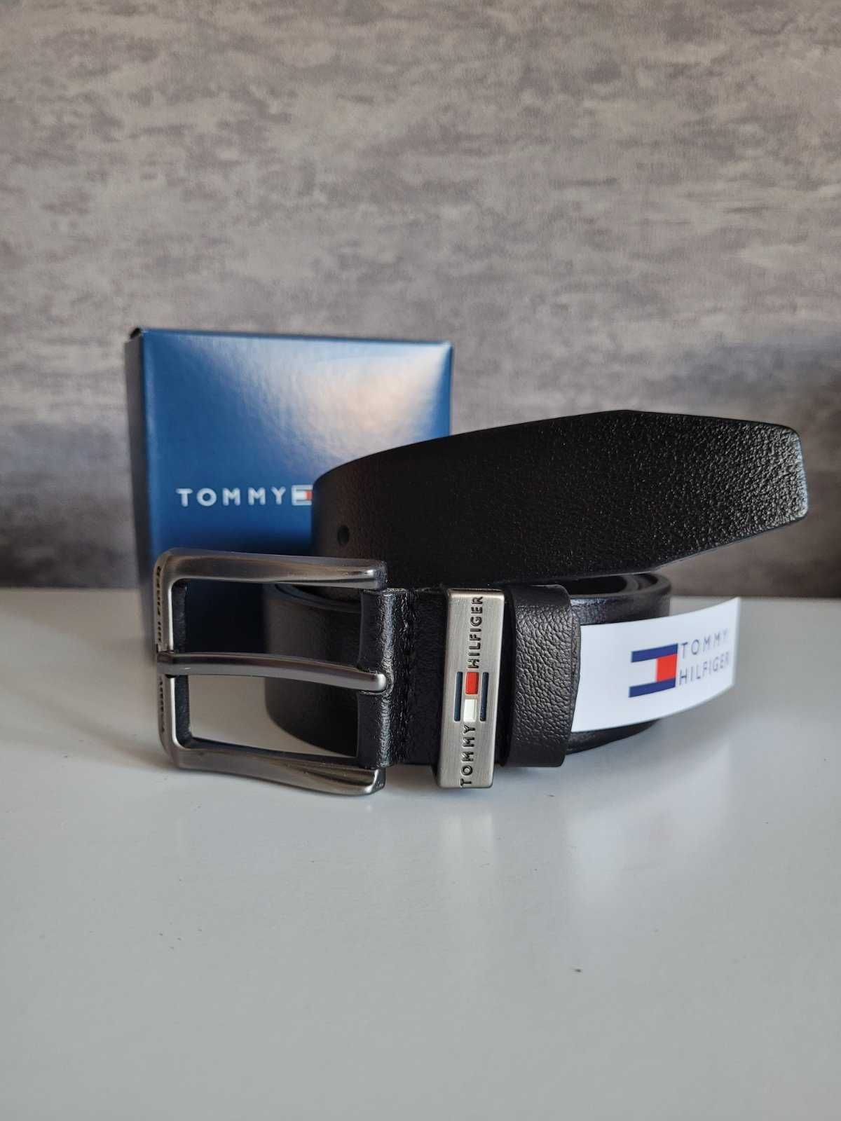 Czarny męski pasek Tommy Hilfiger z naturalnej skóry 115cm