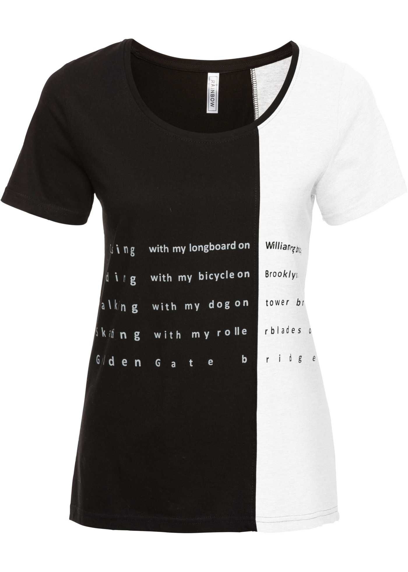 T-shirt czarna-biała z napisami Rozmiar XS ( 32-36 )