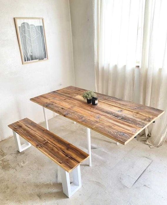 Stół drewniany i ławeczka / drewno / wykonane przez stolarza