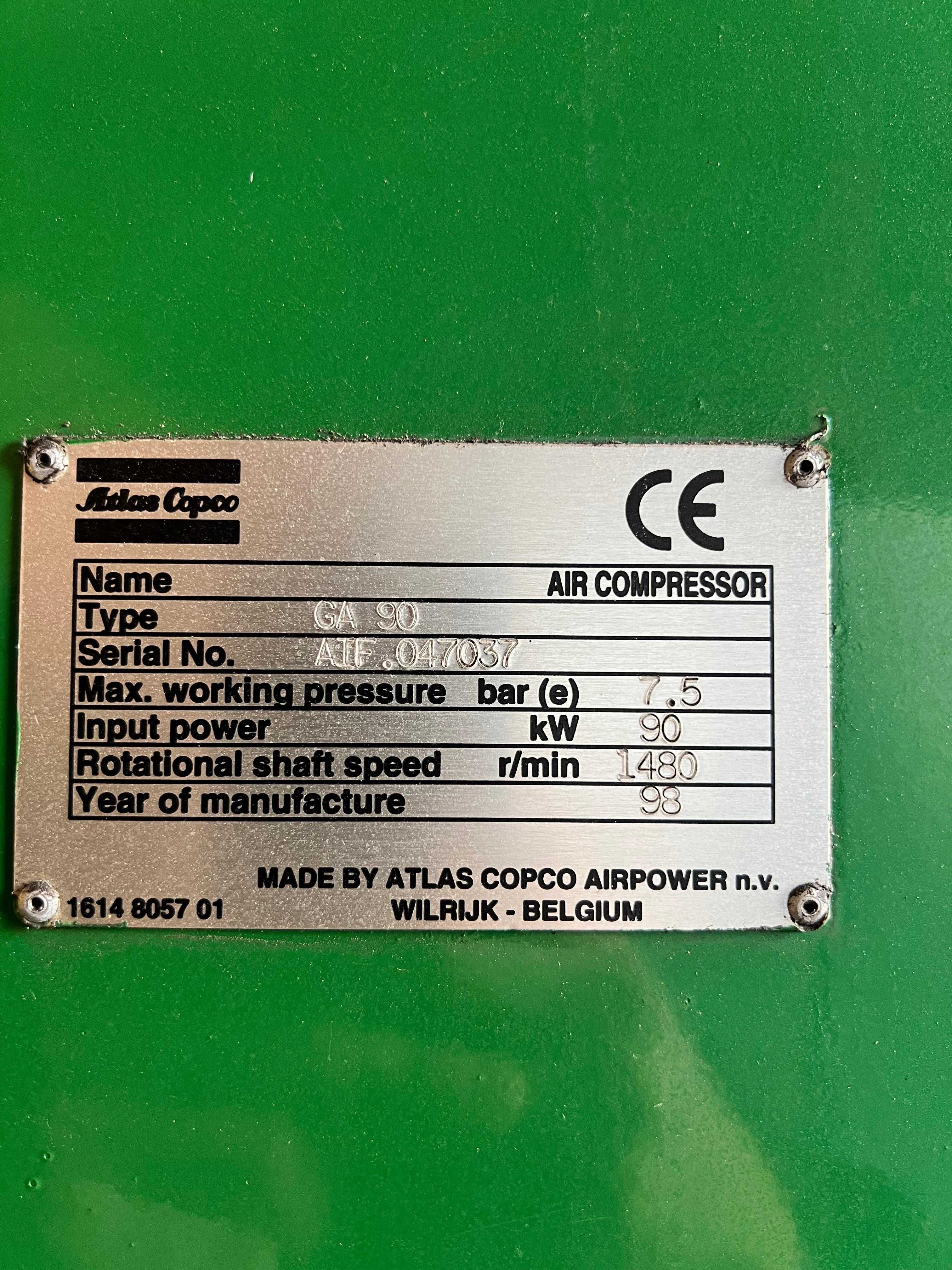 SPRAWNA!!! Sprężarka śrubowa ATLAS COPCO GA90 90kW 14,5m3/min S014355