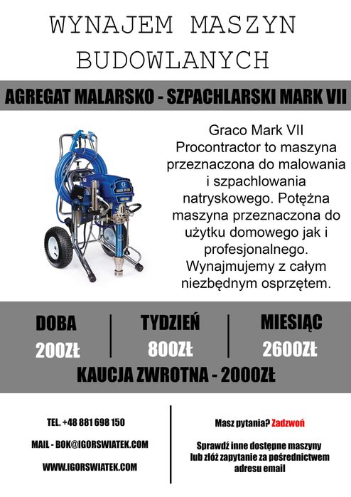 Wynajem Agregatu Malarskiego Szpachlarskiego Graco Maszyny Malarskie