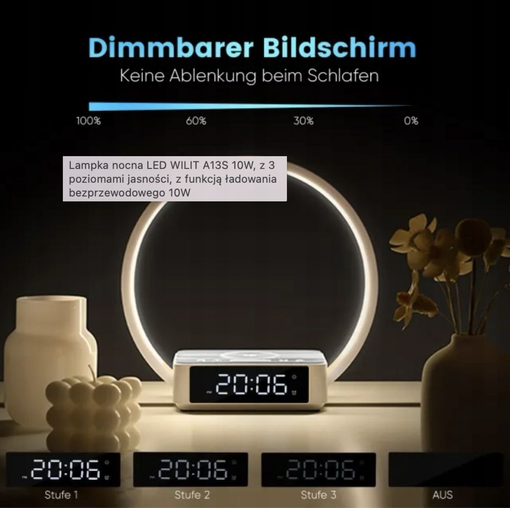 WILIT Lampka nocna LED 10W z ładowarka