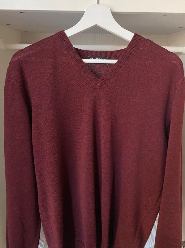 Burgundowy bordowy melanżowy męski sweter M Clipper 100% wełna wool