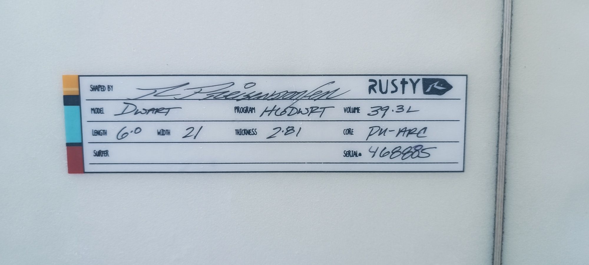 Prancha de surf Rusty Dwart 6'0