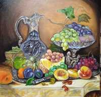 Натюрморт с виноградом, с фруктами, картина написана маслом на холсте