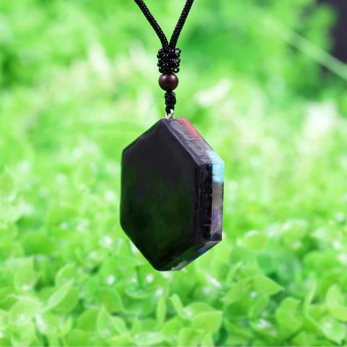 Śliczny Orgonitowy Naszyjnik Wisiorek Ceregat Malachit Kryształ Turkus