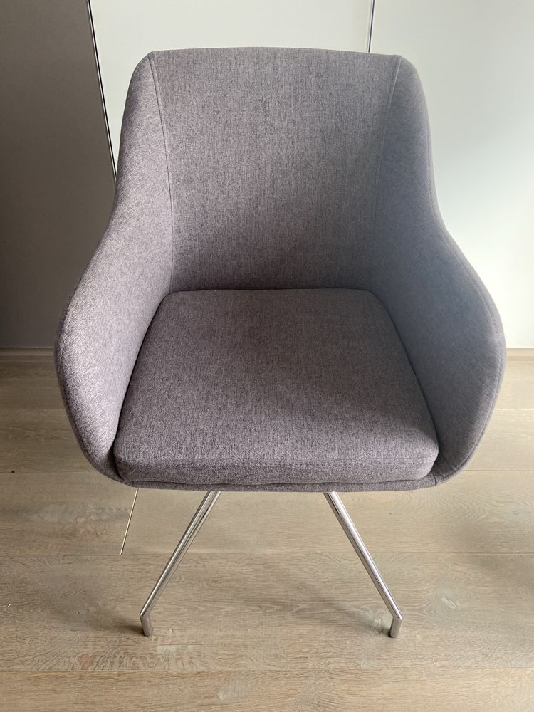 Fotel, krzesło tapicerowane szary srebrne nóżki Agata